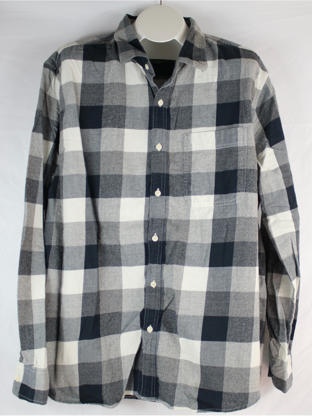 American Eagle Off-White, Gray & Navy Long Sleeve Button Up Shirt Mens Size XXL